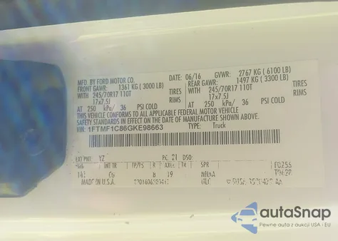 2016 Ford F-150 Xl from USA, damaged, VIN 1FTMF1C86GKE98663